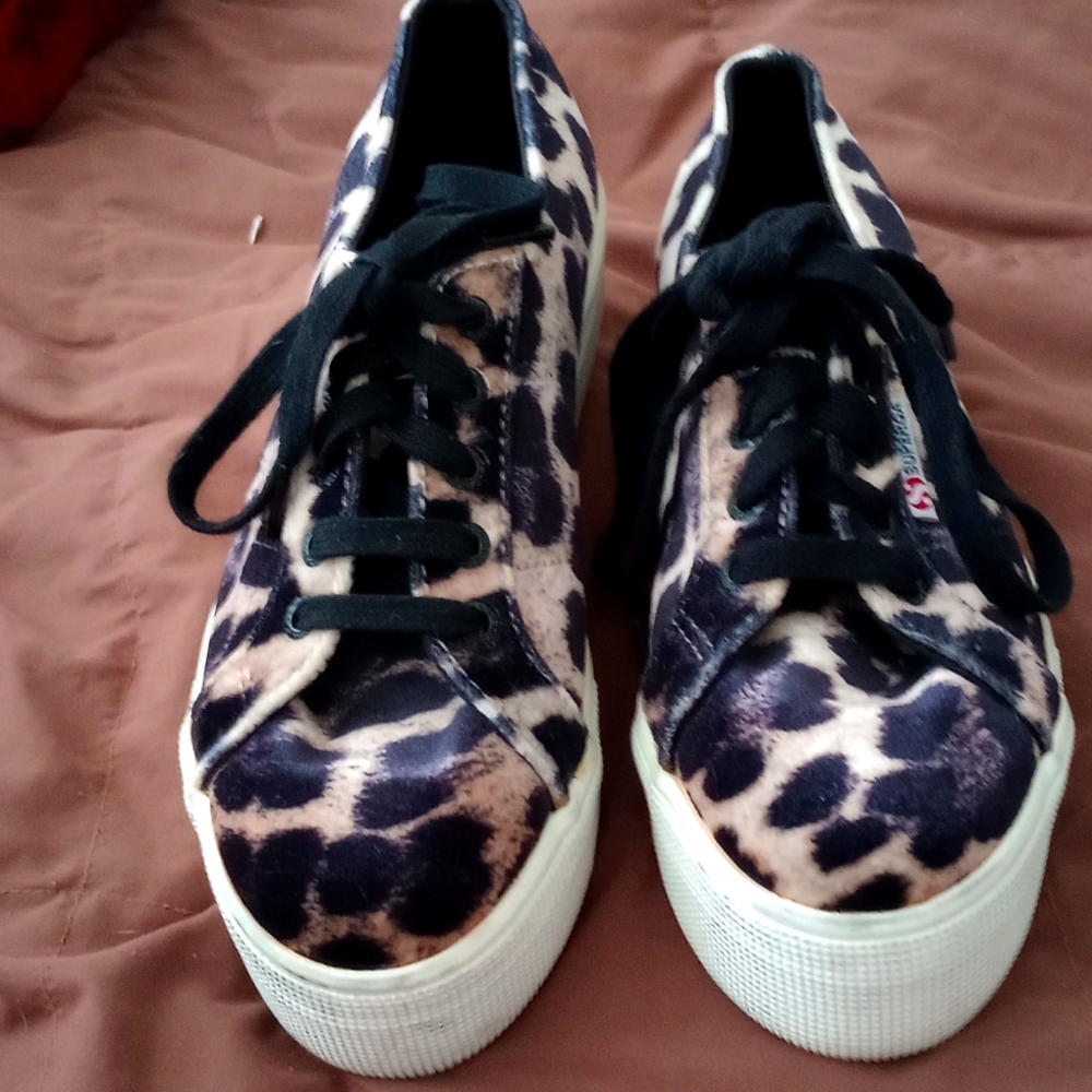 Superga Leopard Print Platform Sneakers in Black and Tan